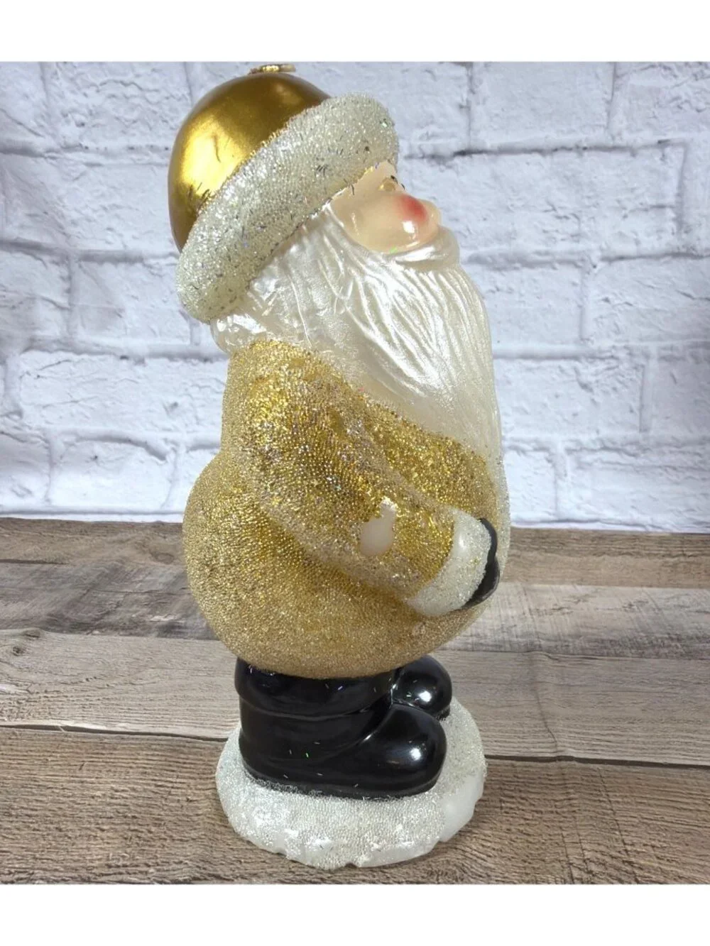 Vintage Candle Pottery Barn 1998 Gold Glitter Santa Claus Christmas Holiday